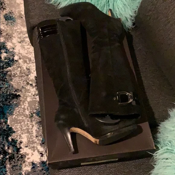 Cole Haan High Heeled Suede Buckle Boot